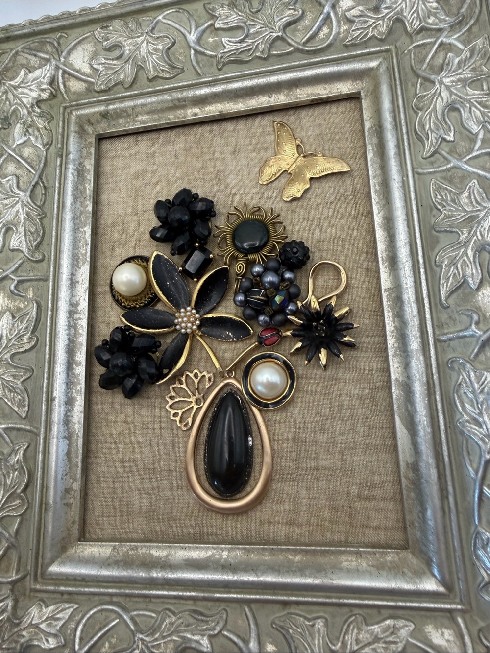 Black & Gold Butterfly Floral Bouquet Wall Art - Framed 9x11”